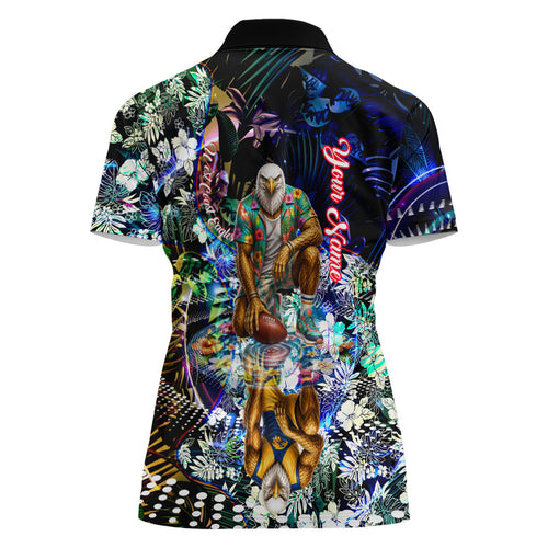 Personalized West Coast Eagles Football Women Polo Shirt Tropical Hibiscus Flowers - Pacific Fusion Style