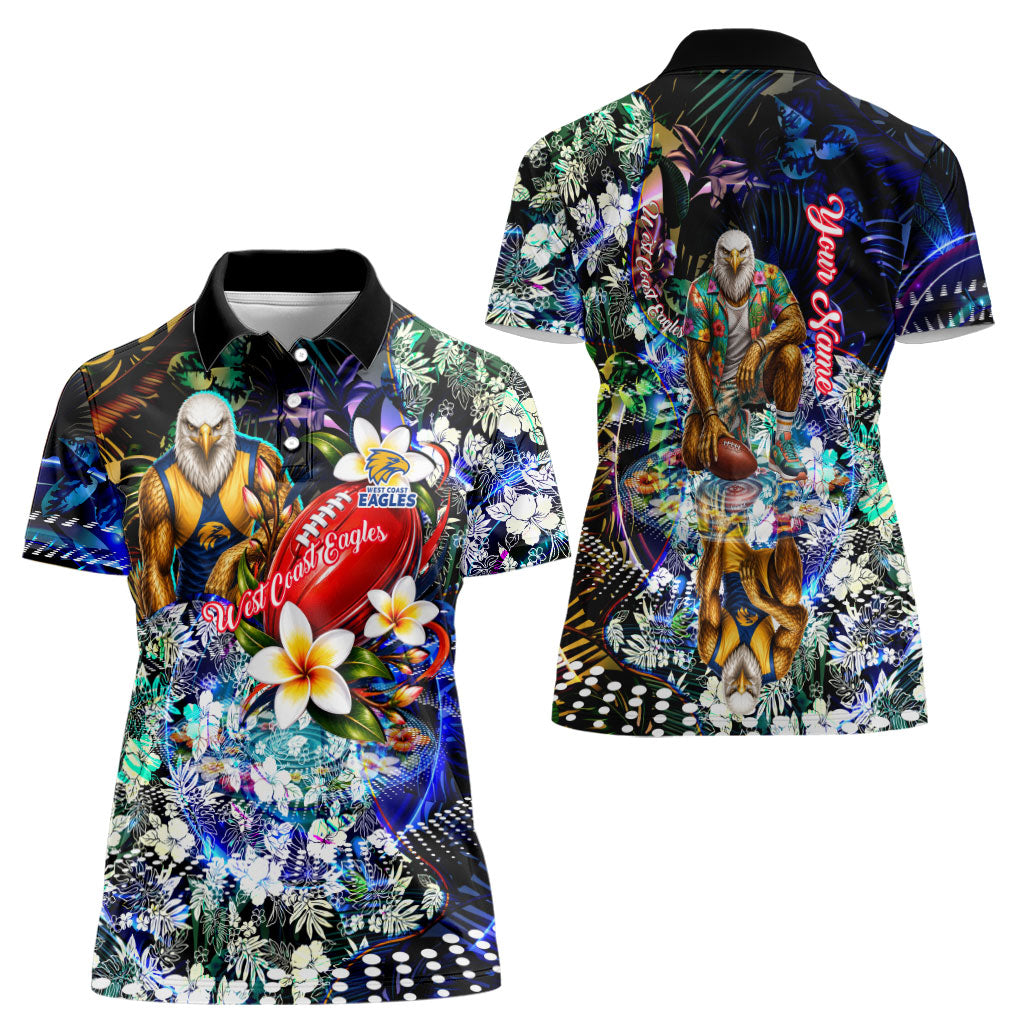 Personalized West Coast Eagles Football Women Polo Shirt Tropical Hibiscus Flowers - Pacific Fusion Style
