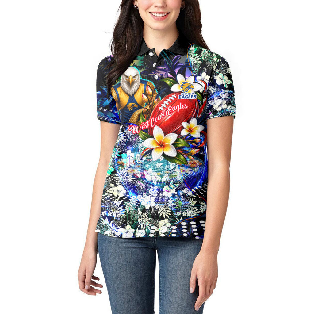 Personalized West Coast Eagles Football Women Polo Shirt Tropical Hibiscus Flowers - Pacific Fusion Style