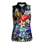 Personalized West Coast Eagles Football Women Sleeveless Polo Shirt Tropical Hibiscus Flowers - Pacific Fusion Style