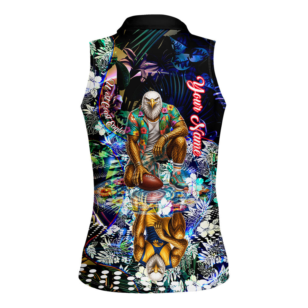Personalized West Coast Eagles Football Women Sleeveless Polo Shirt Tropical Hibiscus Flowers - Pacific Fusion Style