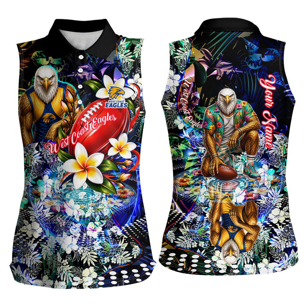 Personalized West Coast Eagles Football Women Sleeveless Polo Shirt Tropical Hibiscus Flowers - Pacific Fusion Style