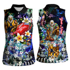 Personalized West Coast Eagles Football Women Sleeveless Polo Shirt Tropical Hibiscus Flowers - Pacific Fusion Style