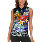 Personalized West Coast Eagles Football Women Sleeveless Polo Shirt Tropical Hibiscus Flowers - Pacific Fusion Style