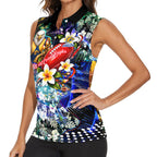 Personalized West Coast Eagles Football Women Sleeveless Polo Shirt Tropical Hibiscus Flowers - Pacific Fusion Style