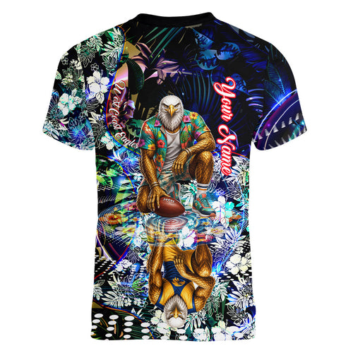 Personalized West Coast Eagles Football Women V-Neck T-Shirt Tropical Hibiscus Flowers - Pacific Fusion Style