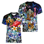 Personalized West Coast Eagles Football Women V-Neck T-Shirt Tropical Hibiscus Flowers - Pacific Fusion Style