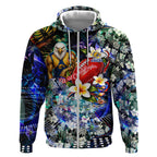 Personalized West Coast Eagles Football Zip Hoodie Tropical Hibiscus Flowers - Pacific Fusion Style