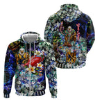 Personalized West Coast Eagles Football Zip Hoodie Tropical Hibiscus Flowers - Pacific Fusion Style