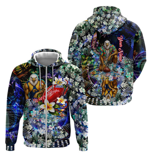 Personalized West Coast Eagles Football Zip Hoodie Tropical Hibiscus Flowers - Pacific Fusion Style