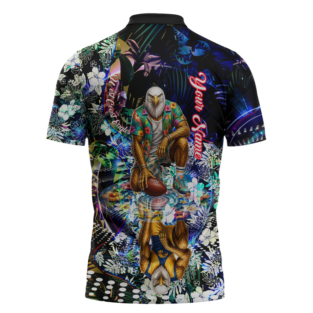 Personalized West Coast Eagles Football Zipper Polo Shirt Tropical Hibiscus Flowers - Pacific Fusion Style