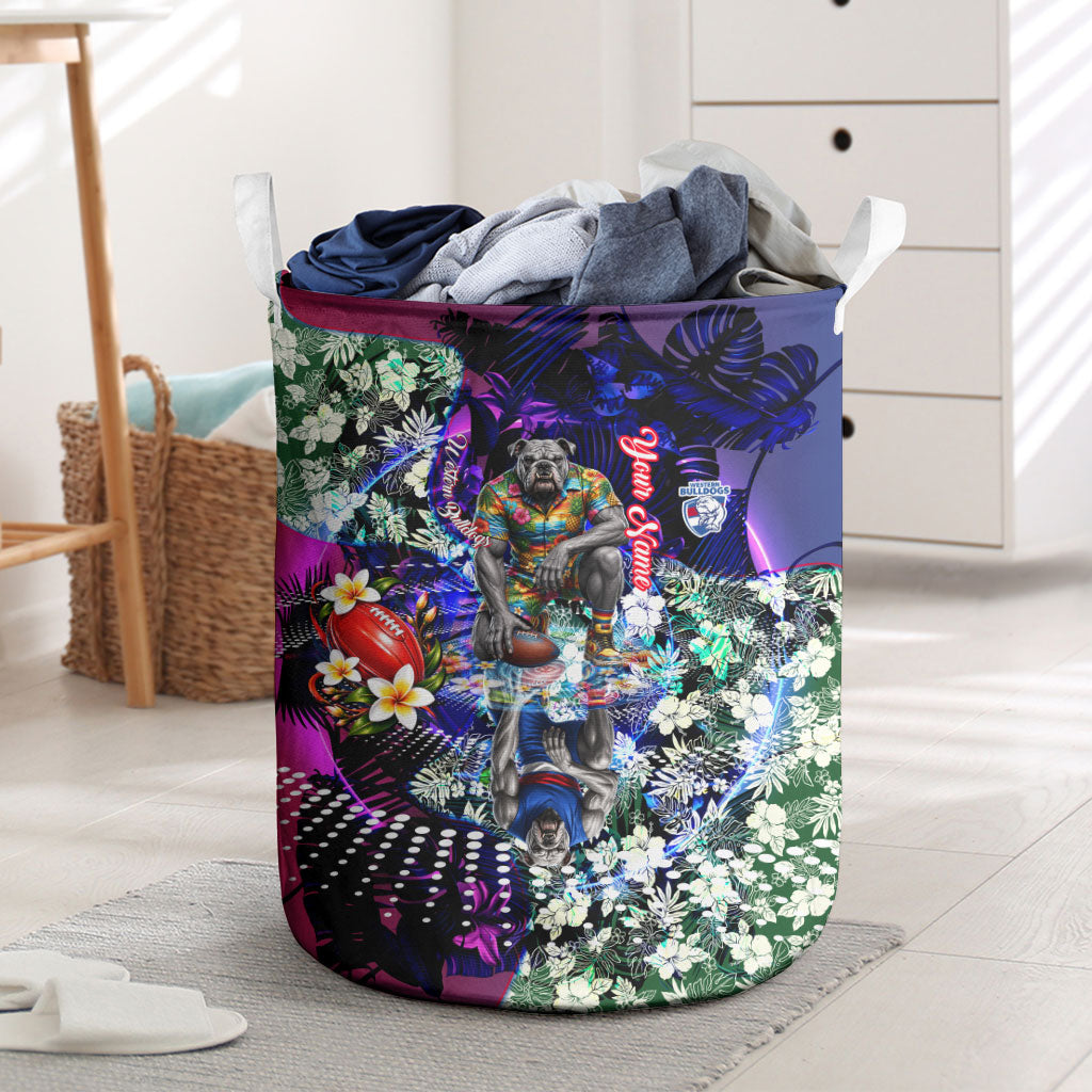 Personalized Western Bulldogs Football Laundry Basket Tropical Hibiscus Flowers - Pacific Fusion Style