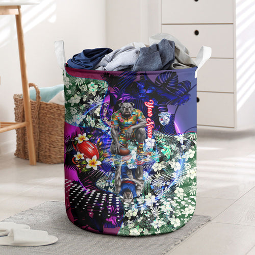 Personalized Western Bulldogs Football Laundry Basket Tropical Hibiscus Flowers - Pacific Fusion Style