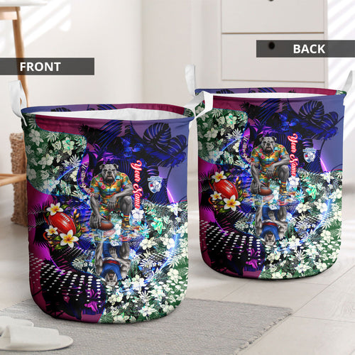 Personalized Western Bulldogs Football Laundry Basket Tropical Hibiscus Flowers - Pacific Fusion Style