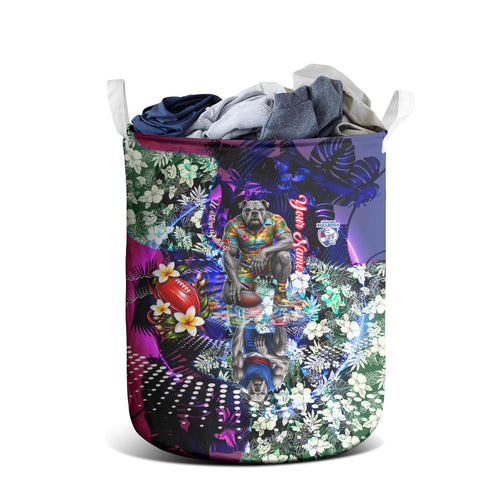 Personalized Western Bulldogs Football Laundry Basket Tropical Hibiscus Flowers - Pacific Fusion Style