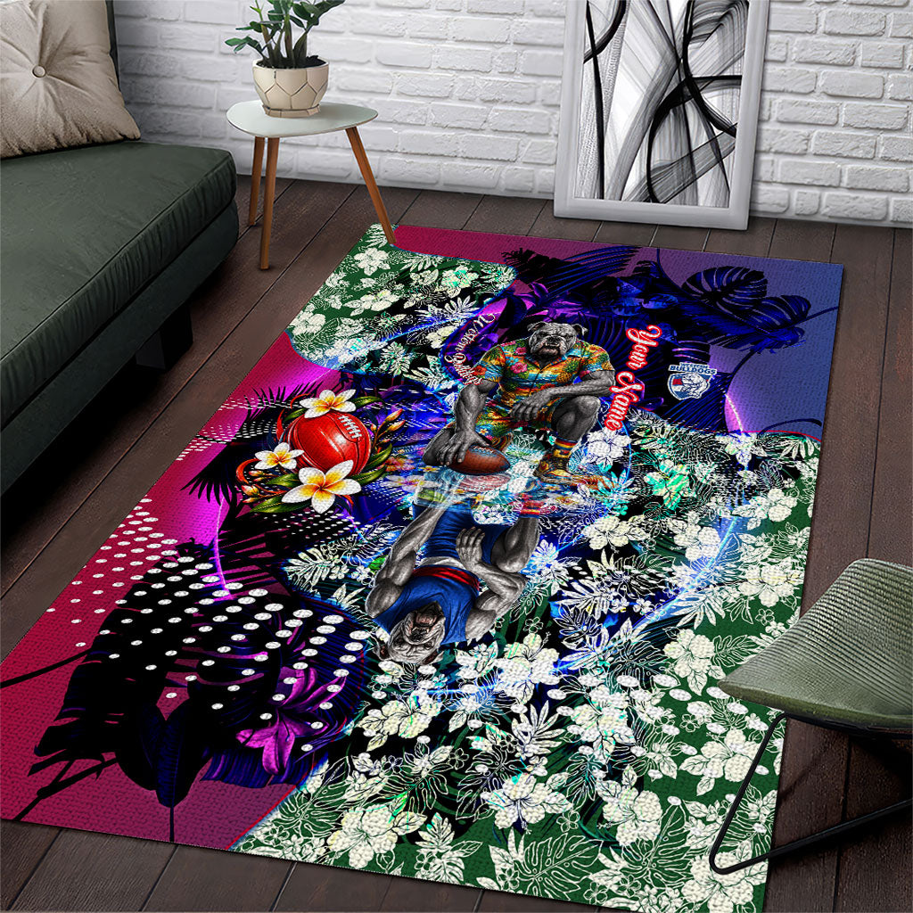 Personalized Western Bulldogs Football Area Rug Tropical Hibiscus Flowers - Pacific Fusion Style