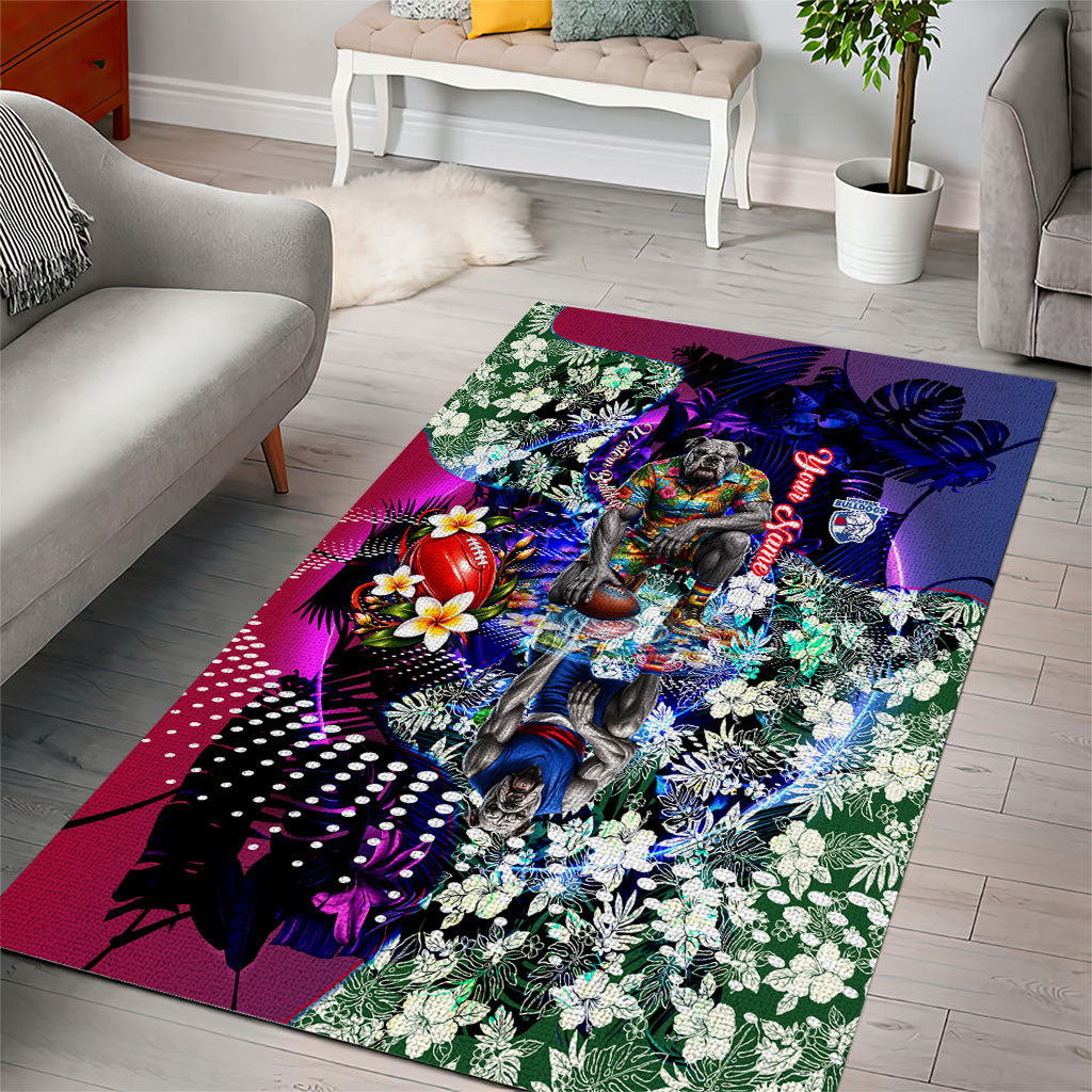 Personalized Western Bulldogs Football Area Rug Tropical Hibiscus Flowers - Pacific Fusion Style