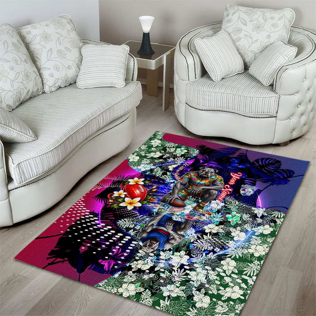 Personalized Western Bulldogs Football Area Rug Tropical Hibiscus Flowers - Pacific Fusion Style