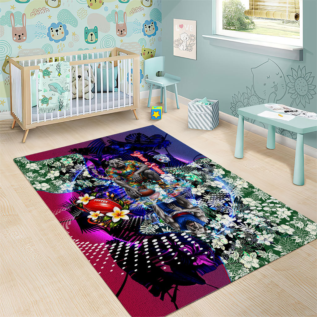 Personalized Western Bulldogs Football Area Rug Tropical Hibiscus Flowers - Pacific Fusion Style