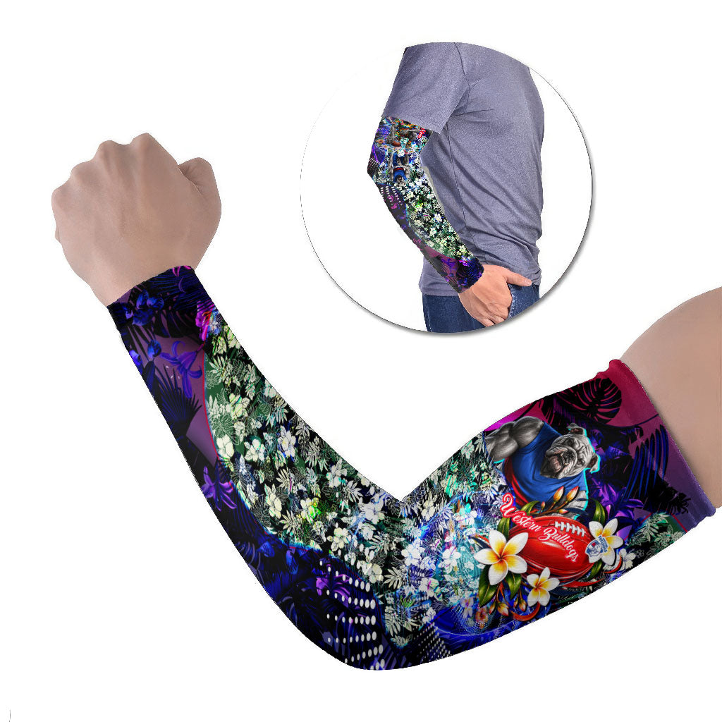 Personalized Western Bulldogs Football Arm Sleeves Tropical Hibiscus Flowers - Pacific Fusion Style