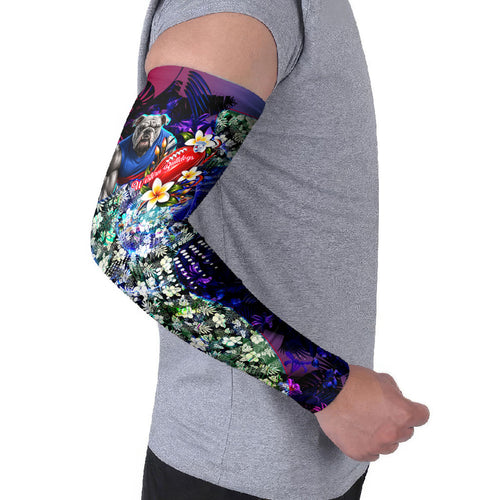 Personalized Western Bulldogs Football Arm Sleeves Tropical Hibiscus Flowers - Pacific Fusion Style