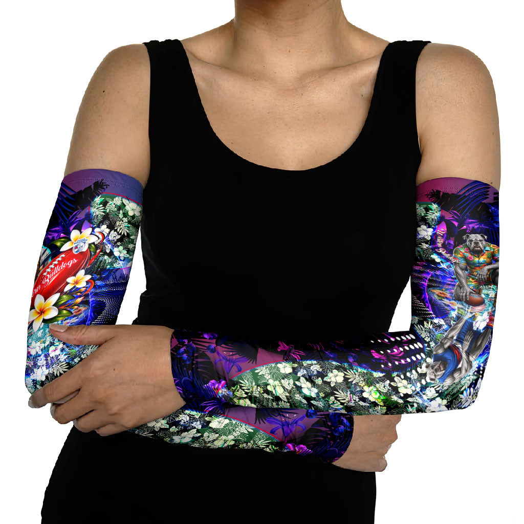 Personalized Western Bulldogs Football Arm Sleeves Tropical Hibiscus Flowers - Pacific Fusion Style