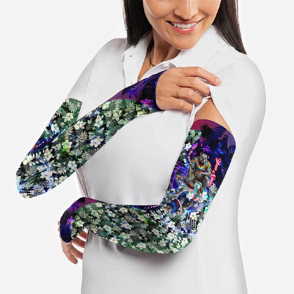 Personalized Western Bulldogs Football Arm Sleeves Tropical Hibiscus Flowers - Pacific Fusion Style