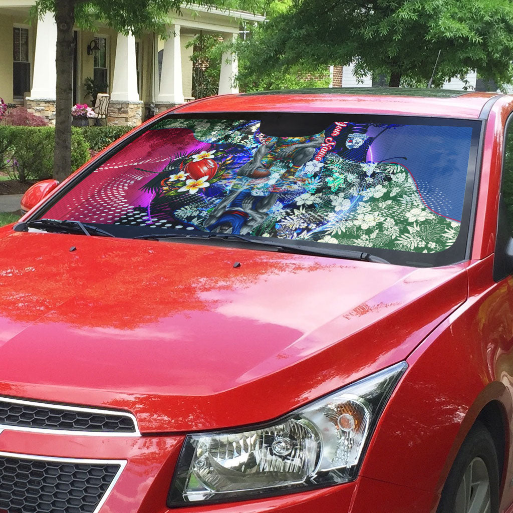 Personalized Western Bulldogs Football Auto Sun Shade Tropical Hibiscus Flowers - Pacific Fusion Style