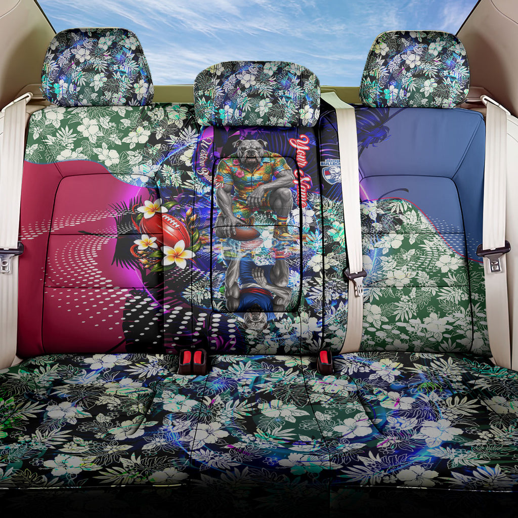 Personalized Western Bulldogs Football Back Car Seat Cover Tropical Hibiscus Flowers - Pacific Fusion Style