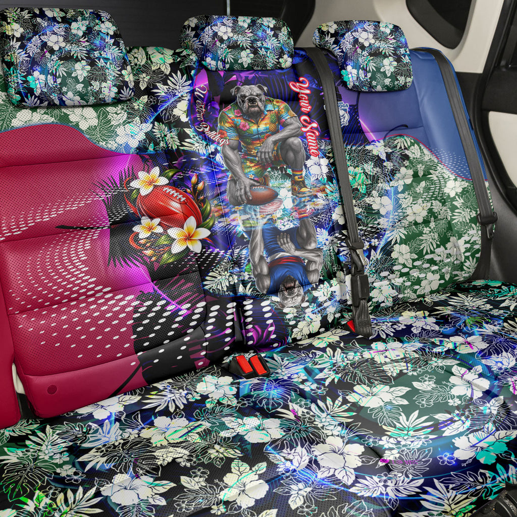 Personalized Western Bulldogs Football Back Car Seat Cover Tropical Hibiscus Flowers - Pacific Fusion Style