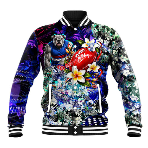 Personalized Western Bulldogs Football Baseball Jacket Tropical Hibiscus Flowers - Pacific Fusion Style