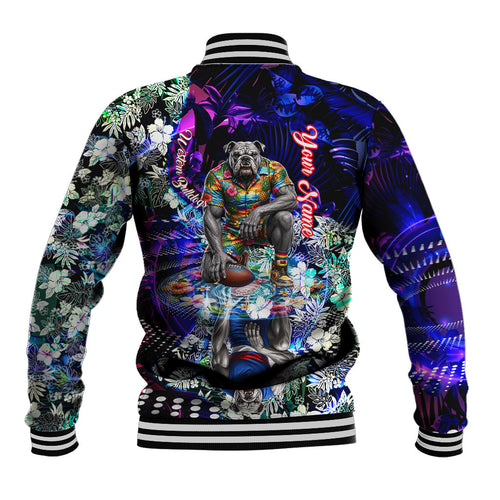 Personalized Western Bulldogs Football Baseball Jacket Tropical Hibiscus Flowers - Pacific Fusion Style