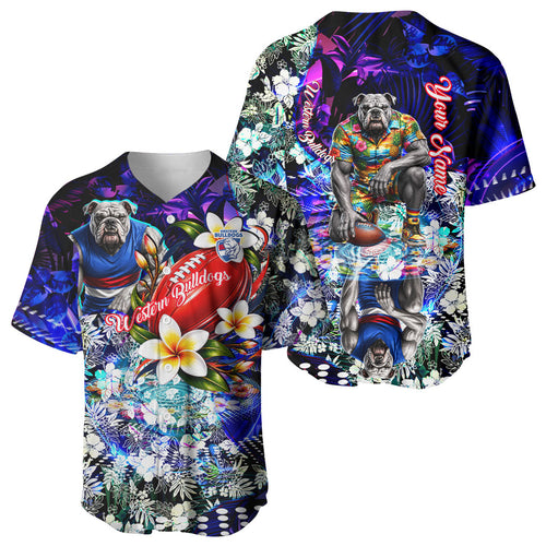 Personalized Western Bulldogs Football Baseball Jersey Tropical Hibiscus Flowers - Pacific Fusion Style