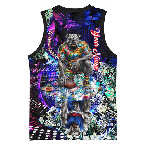 Personalized Western Bulldogs Football Basketball Jersey Tropical Hibiscus Flowers - Pacific Fusion Style