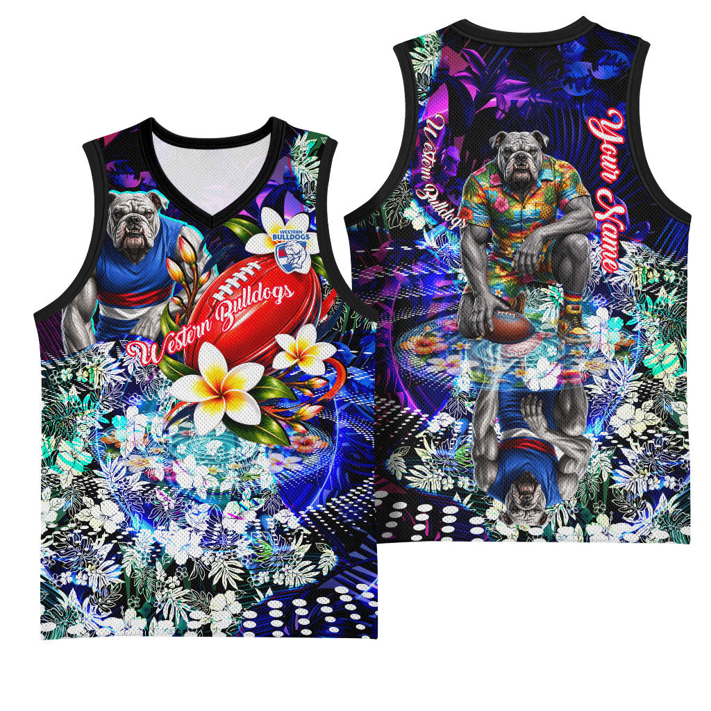 Personalized Western Bulldogs Football Basketball Jersey Tropical Hibiscus Flowers - Pacific Fusion Style