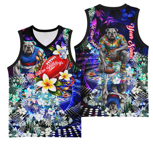 Personalized Western Bulldogs Football Basketball Jersey Tropical Hibiscus Flowers - Pacific Fusion Style