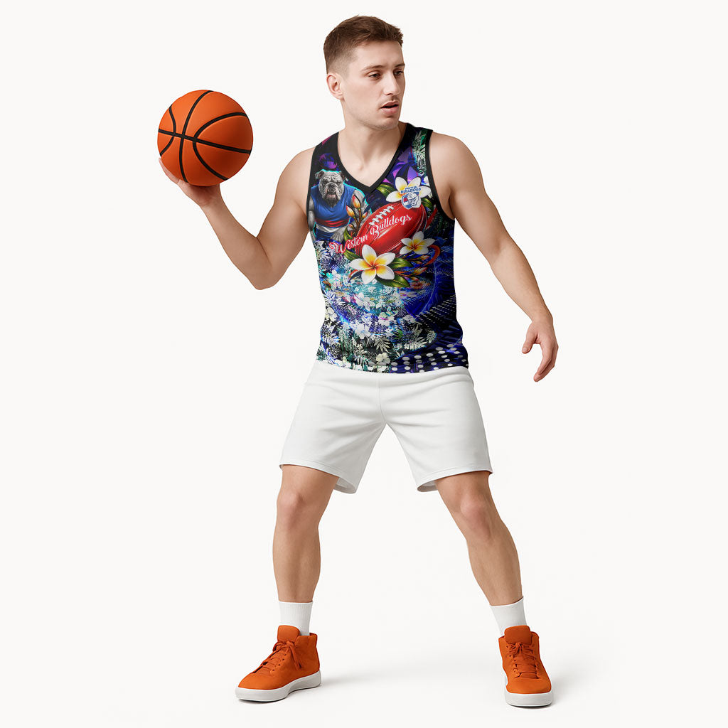 Personalized Western Bulldogs Football Basketball Jersey Tropical Hibiscus Flowers - Pacific Fusion Style