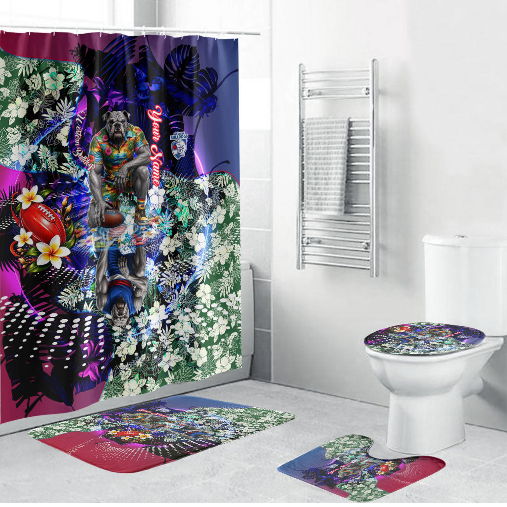 Personalized Western Bulldogs Football Bathroom Set Tropical Hibiscus Flowers - Pacific Fusion Style