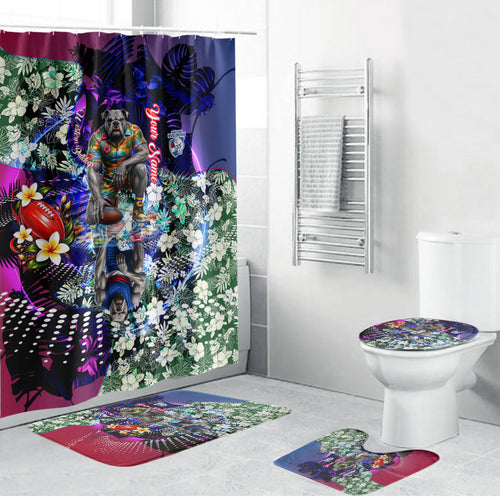 Personalized Western Bulldogs Football Bathroom Set Tropical Hibiscus Flowers - Pacific Fusion Style