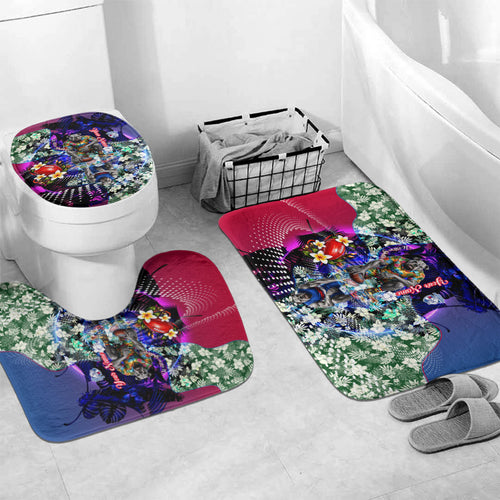 Personalized Western Bulldogs Football Bathroom Set Tropical Hibiscus Flowers - Pacific Fusion Style