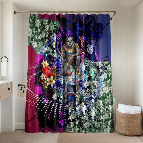 Personalized Western Bulldogs Football Bathroom Set Tropical Hibiscus Flowers - Pacific Fusion Style