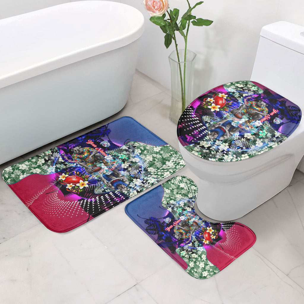 Personalized Western Bulldogs Football Bathroom Set Tropical Hibiscus Flowers - Pacific Fusion Style