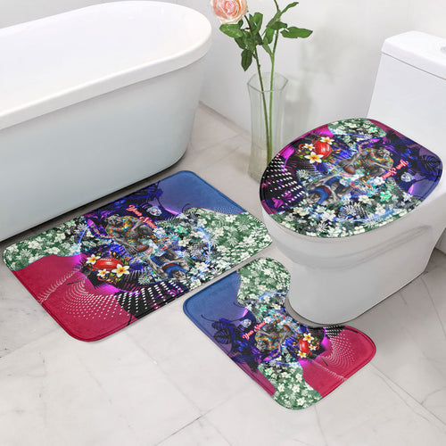 Personalized Western Bulldogs Football Bathroom Set Tropical Hibiscus Flowers - Pacific Fusion Style