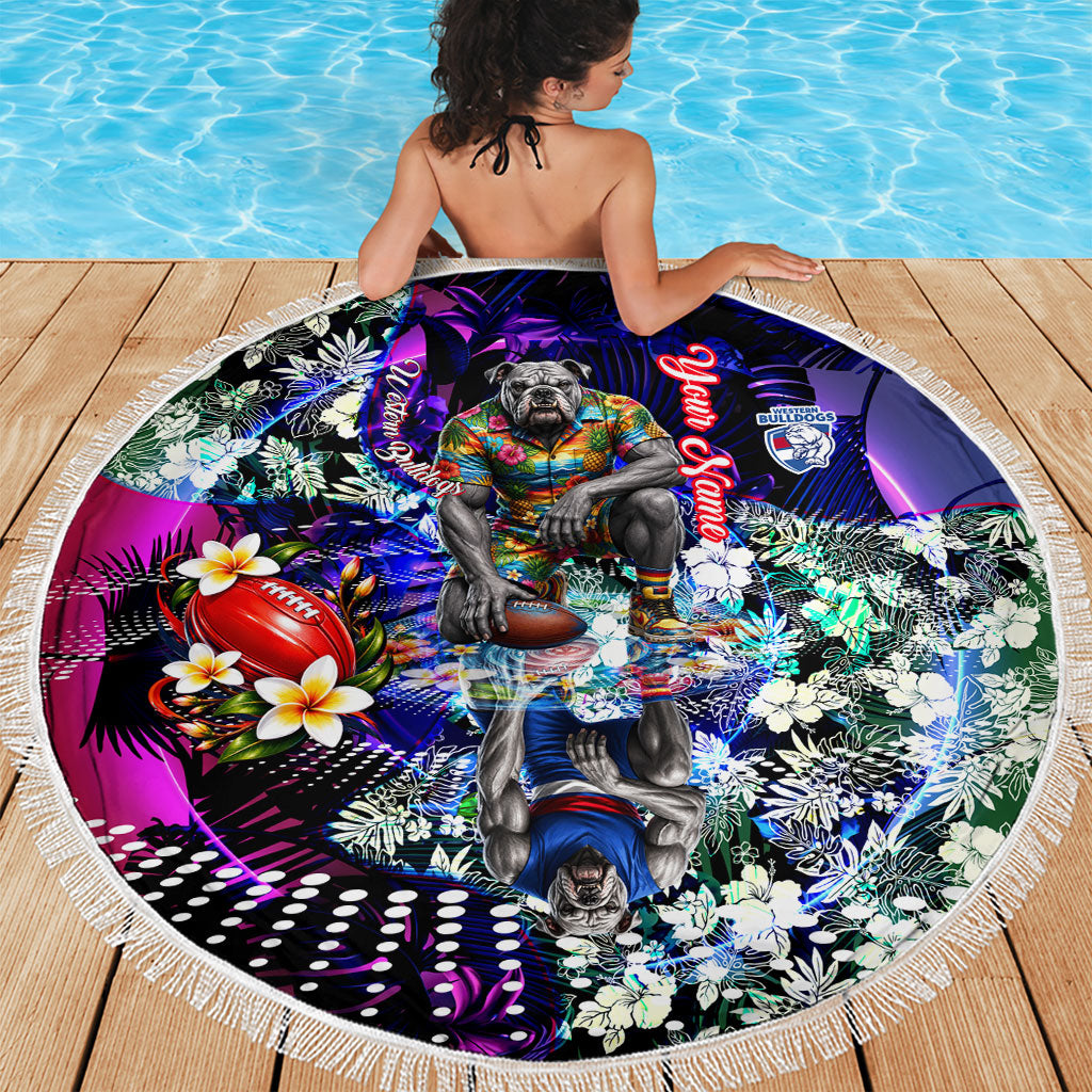 Personalized Western Bulldogs Football Beach Blanket Tropical Hibiscus Flowers - Pacific Fusion Style