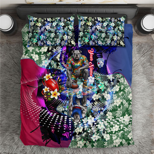 Personalized Western Bulldogs Football Bedding Set Tropical Hibiscus Flowers - Pacific Fusion Style