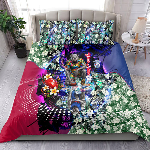 Personalized Western Bulldogs Football Bedding Set Tropical Hibiscus Flowers - Pacific Fusion Style