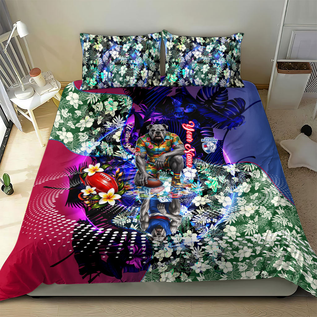 Personalized Western Bulldogs Football Bedding Set Tropical Hibiscus Flowers - Pacific Fusion Style