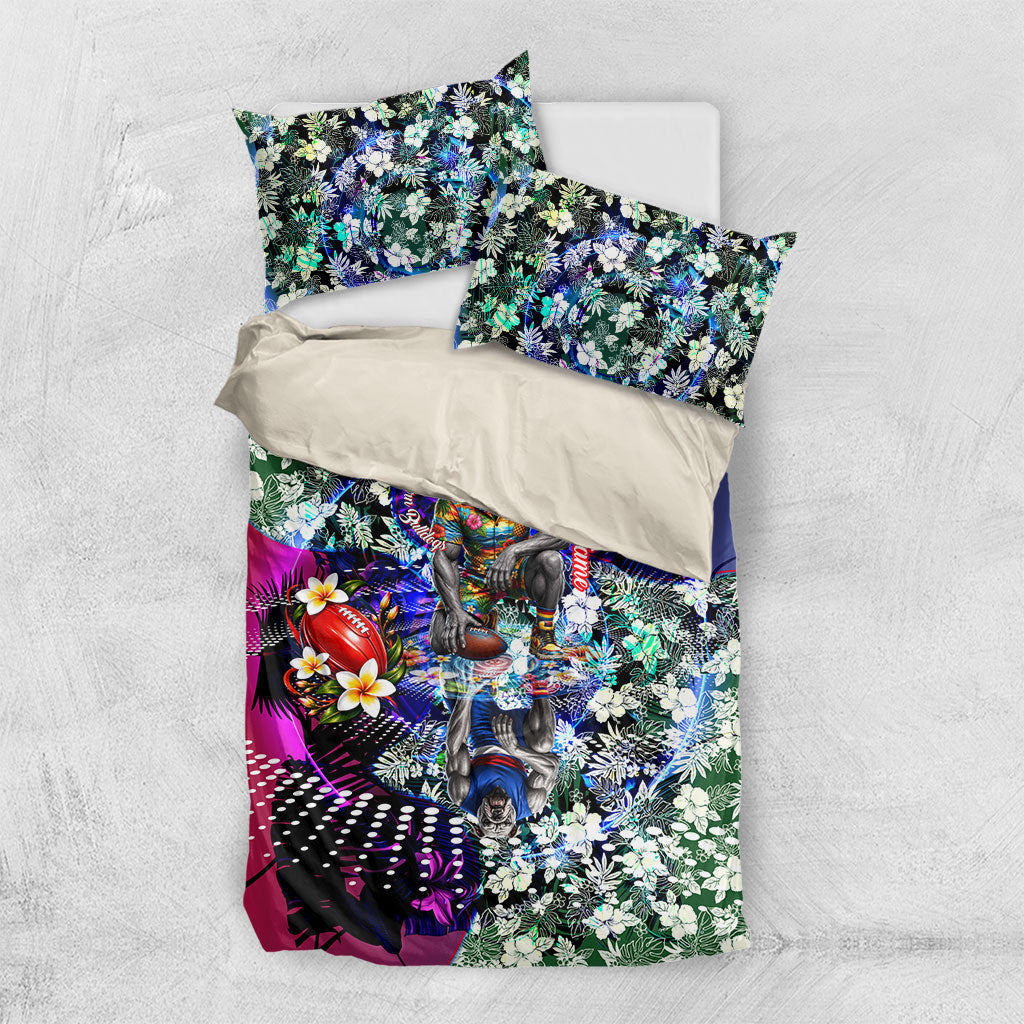 Personalized Western Bulldogs Football Bedding Set Tropical Hibiscus Flowers - Pacific Fusion Style