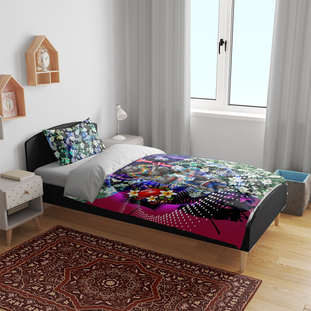 Personalized Western Bulldogs Football Bedding Set Tropical Hibiscus Flowers - Pacific Fusion Style