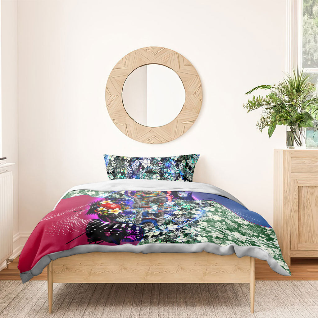 Personalized Western Bulldogs Football Bedding Set Tropical Hibiscus Flowers - Pacific Fusion Style